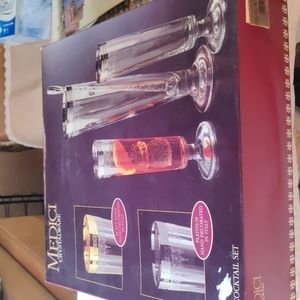 🎊Vintage MEDICI Cocktail Set 4 Pcs Crystal 24k Gold Mouth Blown Handmade Italy